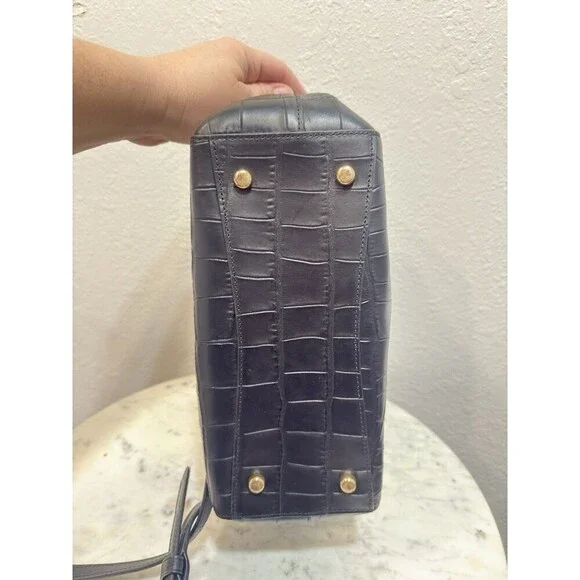 Coach Black Croc Embossed Leather Satchel Shoulder Crossbody Bag - Picture 9 of 11